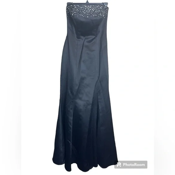 David’s Bridal Strapless Beaded Formal Long 90’s Y2K Prom Gown Black Size 2 - Picture 2 of 11